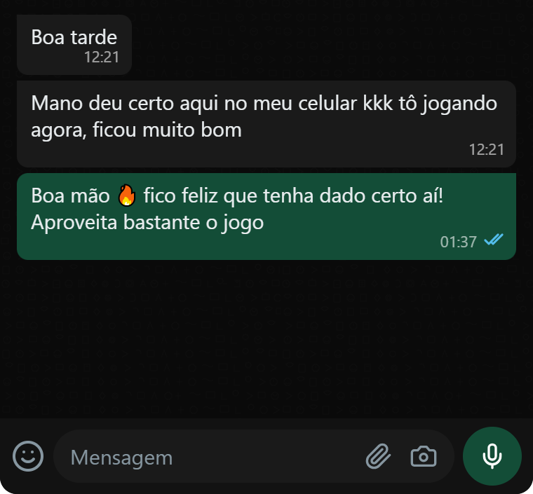 Depoimento de cliente 1 no WhatsApp