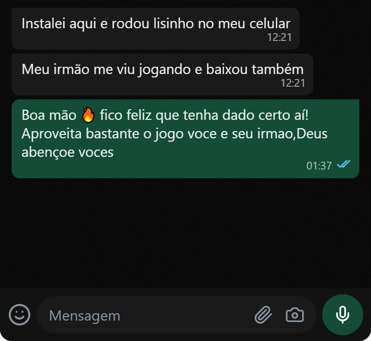 Depoimento de cliente 2 no WhatsApp